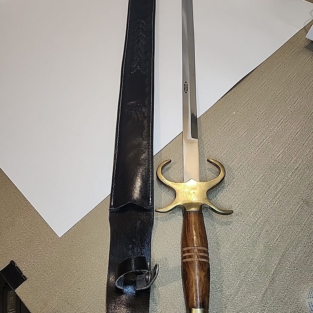 Gold and Brown Sword with Black Sheath Stainless Steel Brass Wood Pakistan